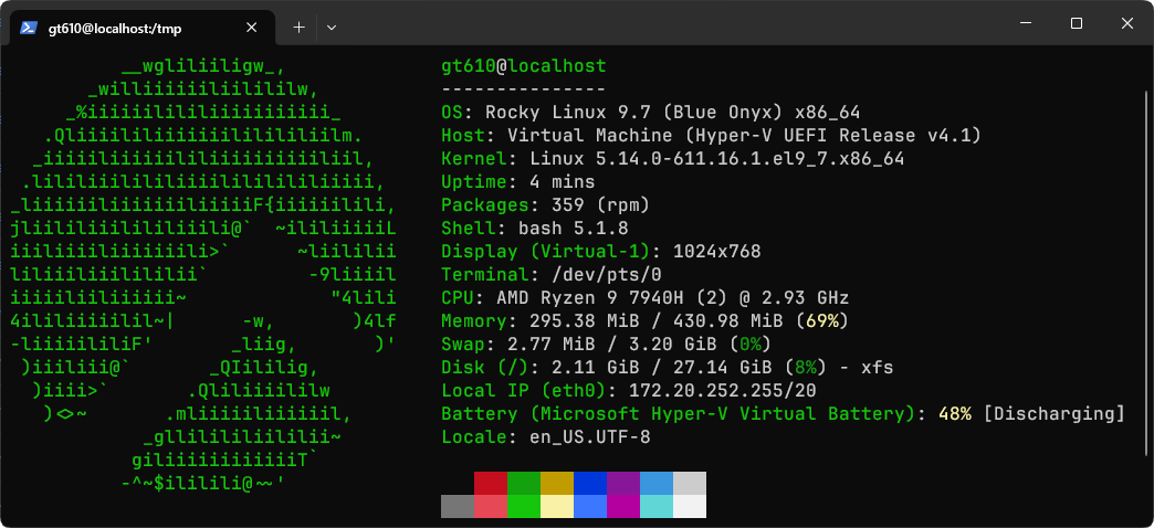 迁移前的 fastfetch 输出(以 Rocky Linux 9.7 为例)